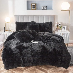 Uhamho Faux Fur Velvet Duvet Cover Set, Queen