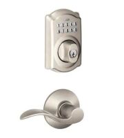 Schlage&nbsp;Camelot Satin Nickel Electronic Keypad Deadbolt Door Lock with Accent Door Lever