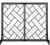 2-Panel Wrought Iron Geometric Fireplace Screen w/ Magnetic Doors - 44x33in, Black