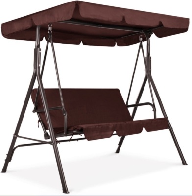 3-Person Outdoor Canopy Swing Glider Furniture w/ Cushions, Steel Frame, Brown, May Be Missing Hardware