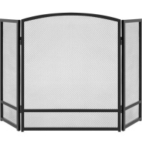 3-Panel Simple Steel Mesh Fireplace Screen w/ Rustic Worn Finish - 47x29in