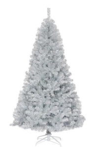 7.5 ft. Hinged Unlit Artificial Silver Tinsel Christmas Tree