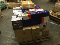Pallet of New Items. Lamps, Bathroom Hardware Kits, and Shoe Rack Organizers.