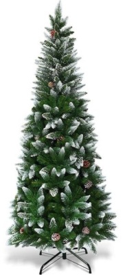 5 ft. Snow Flocked Unlit Artificial Pencil Christmas Tree Hinged with Pine Cones
