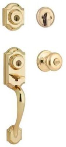 Kwikset Montara Polished Brass Single Cylinder Door Handleset with Juno Entry Door Knob