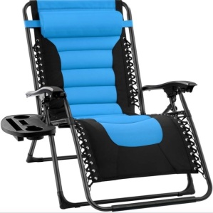 Oversized Padded Zero Gravity Chair, Folding Recliner w/ Headrest, Side Tray, Sky Blue