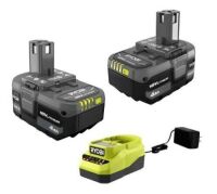 RYOBI&nbsp;ONE+ 18V Lithium-Ion 4.0 Ah Battery (2-Pack) with 18V Charger