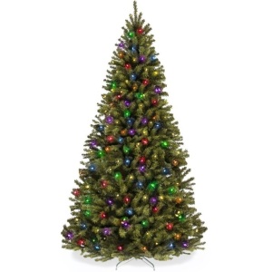 Pre-Lit Artificial Spruce Christmas Tree w/ Multicolored LED Lights, 9ft