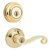 Lot of (2)&nbsp;Lido Polished Brass Exterior Entry Door Handle and Single Cylinder Deadbolt Combo Pack Featuring SmartKey Security