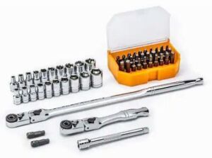 55-Piece 1/4" Drive 6-Point SAE/Metric Slim Flex-Head Ratchet and Socket Set