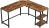 VASAGLE L-Shaped&nbsp;Corner&nbsp;Desk with Shelves, Rustic Brown/Black, LWD72X - Appears New&nbsp;&nbsp;