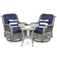 3-Piece Patio Wicker Bistro Furniture Set w/ 2 Swivel Rocking Chairs, Table