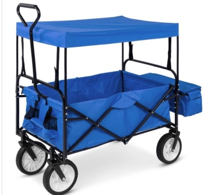 Utility Wagon Cart w/ Folding Design, 2 Cup Holders, Removable Canopy, Blue