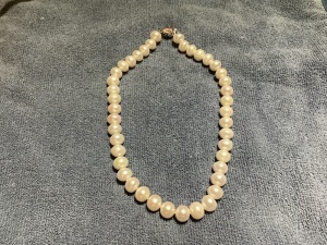 12mm White Freshwater Real Cultured Pearl Necklace, 18in