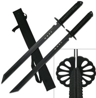 2PC Combo Full Tang 28" Tanto Ninja Katana Twin Sword Machete w/Nylon Sheath + Black Chinese Engraved on Blade Edition - Appears New&nbsp;
