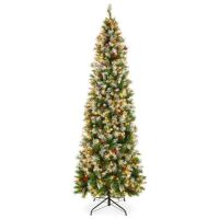 6'&nbsp;Pre-Lit Partially Flocked Spruce Pencil Tree w/ Berries, Pine Cones