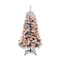 4.5' Clear Incandescent Multi-color Prelit Pine Holiday Christmas Tree with Snow Flocked Branches
