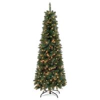 6' Pre-Lit Hinged Fir Artificial Pencil Christmas Tree w/ 250 Warm White Lights