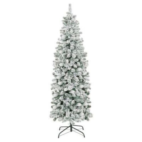 7.5'&nbsp;Snow Flocked Artificial Pencil Christmas Tree w/ Stand