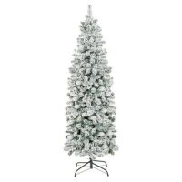 7.5'&nbsp;Snow Flocked Artificial Pencil Christmas Tree w/ Stand