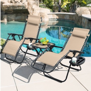 Zero Gravity Chair Set with Table and Cup Holders Adjustable Lounge Chair for Poolside, Yard and Patio