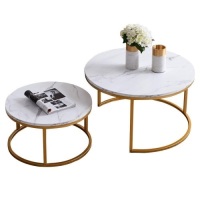 Modern Nesting Coffee Table, Golden Metal Frame with Marble Color Top 31.5" - Appears New&nbsp;