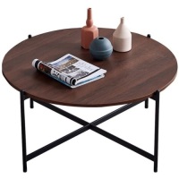 Round Coffee Table, Black Frame with 36&rdquo; Walnut Top - Appears New&nbsp;&nbsp;