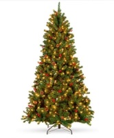 Pre-Lit Pre-Decorated Spruce Christmas Tree w/ Pine Cones, Berries, 6ft