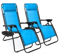 Set of 2 Adjustable Zero Gravity Patio Chair Recliners w/ Cup Holders, Aqua Blue