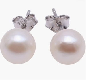 JYX Akoya Pearl Earrings Studs 6-7mm Round White