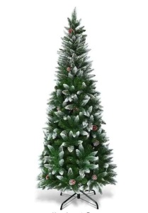 5 ft. Snow Flocked Unlit Artificial Pencil Christmas Tree Hinged with Pine Cones