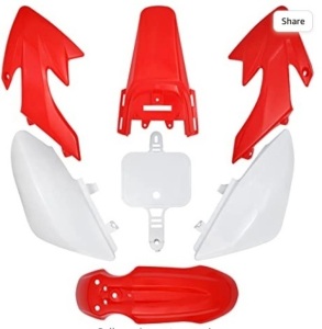 CRF50 Plastic Kit, XR50 Plastic Fender Kit, Red White Plastic Fairing Fender Kit - Motorcycle Fender Fairing Body Work Kit Compatible with Honda CRF 50