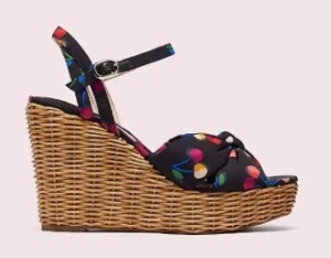 Kate Spade Anita Cherry Satin Raffia Wedge Sandals, 5B