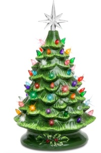 15in Pre-Lit Hand-Painted Ceramic Tabletop Christmas Tree w/ 64 Lights