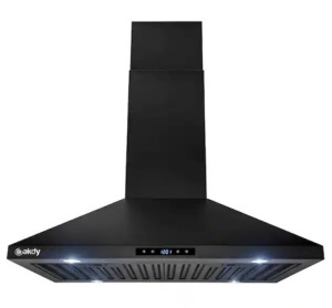 AKDY 30 in. 343 CFM Convertible Kitchen Island Mount Range Hood in Black Painted Stainless Steel with Touch Control