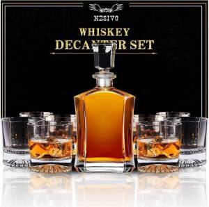 Nesivo Whiskey Decanter Set w/ 4 Glasses, Missing Stopper