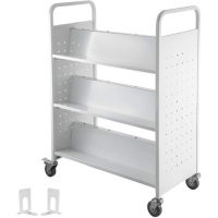 Vevor Library Book Cart with Double Sided W-Shaped Sloped Shelves, White - E-Comm Return, Unknown Condition&nbsp;