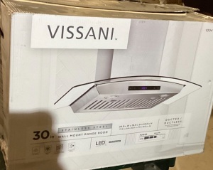 Vissani 30in Wall Mount Range Hood, 29.8in W x 18.9in D x 22in H, Stainless Steel