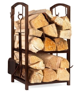 5-Piece Wrought Iron Firewood Log Storage Rack & Firepit Tools Set