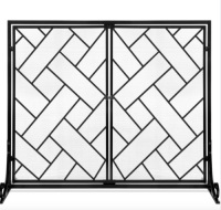 2-Panel Wrought Iron Geometric Fireplace Screen w/ Magnetic Doors - 44x33in, Black