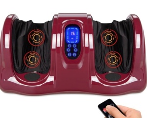 Therapeutic Foot Massager w/ High Intensity Rollers, Remote, 3 Modes, Burgundy