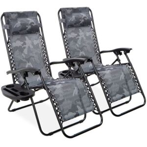 Set of 2 Adjustable Zero Gravity Patio Chair Recliners w/ Cup Holders