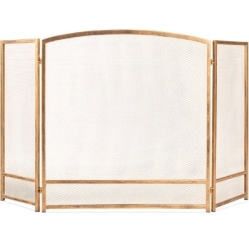 3-Panel Simple Steel Mesh Fireplace Screen w/ Rustic Worn Finish - 47x29in, Antique Gold