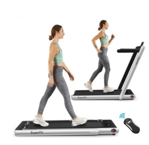 2 In 1 Folding Treadmill With Bluetooth Speaker Remote Control-Silver