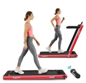 2 in 1 2.25 HP Under Desk Electric Installation-Free Folding Treadmil with Bluetooth Speaker and LED Display-Red