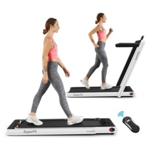 2 in 1 2.25 HP Under Desk Electric Installation-Free Folding Treadmil with Bluetooth Speaker and LED Display-White