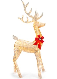 5ft 3D Pre-Lit Gold Glitter Christmas Reindeer Yard Decoration w/ 150 Lights