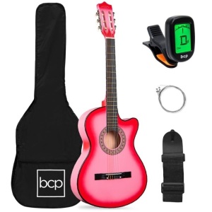 Beginner Acoustic Cutaway Guitar Set w/ Case, Strap, Capo - 38in