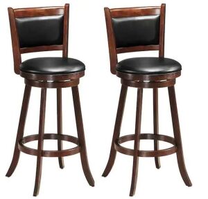 Espresso Swivel Bar Height Stool Wood Dining Chair with Upholstered Seat, Set of 2 