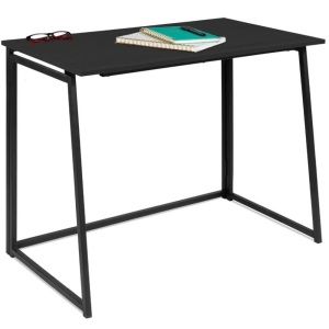 Folding Drop Leaf Office Desk w/ Wood Table Top, Back Shelf - 42in